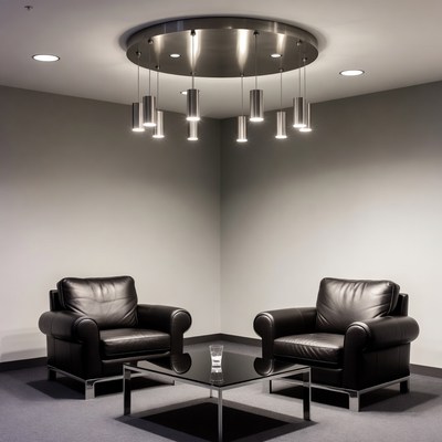 Modern black leather chairs and glass table