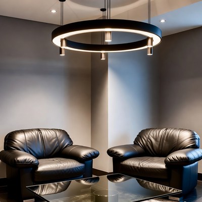 Black Leather Chairs with Glass Table