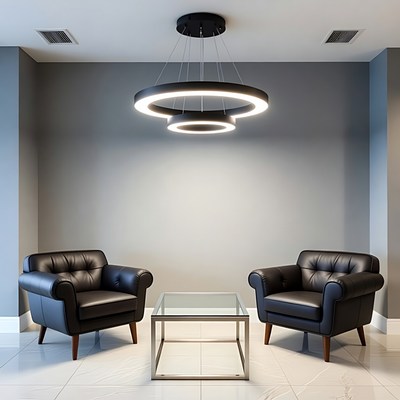 Modern Black Chairs with LED Chandelier