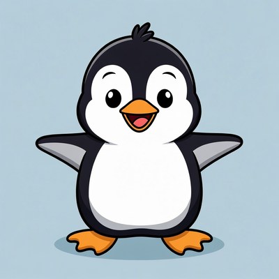 Cute cartoon penguin spreading wings