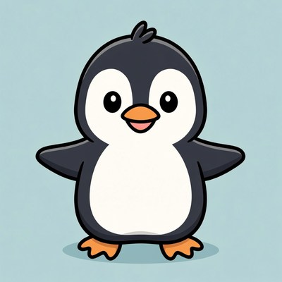 Cute cartoon penguin spreading wings