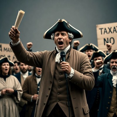 Man in tricorn hat protesting taxes