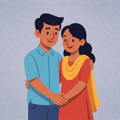 Indian couple embracing illustration