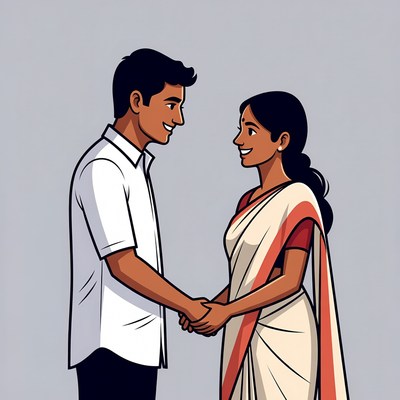 Indian couple shaking hands illustration