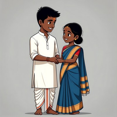 Indian couple holding hands illustration