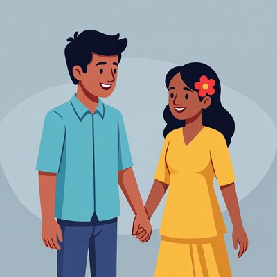 Indian couple holding hands illustration