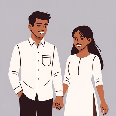 Indian couple holding hands illustration