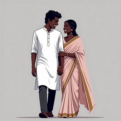 Indian couple walking hand in hand