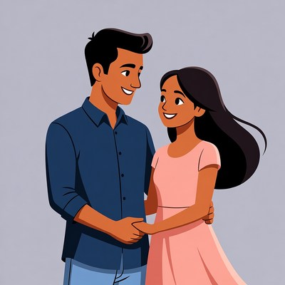 Smiling Indian couple embracing illustration