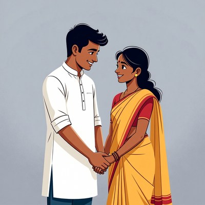 Indian couple holding hands illustration