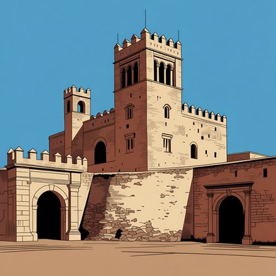 Moroccan Castle Illustration on Blue Sky