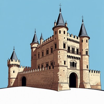 Medieval Castle Illustration on Hill