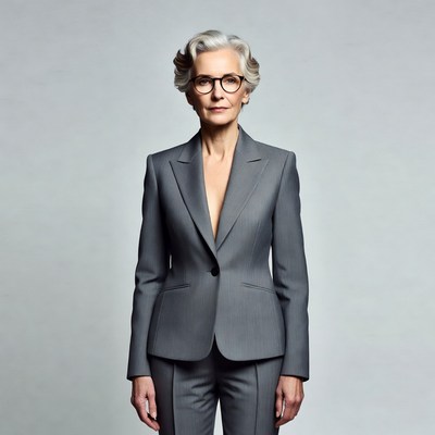 Elegant older woman in gray suit