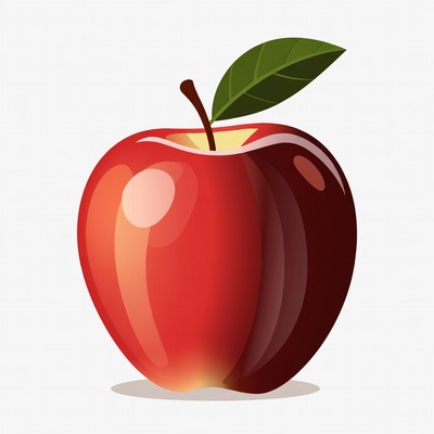 Red apple with green leaf