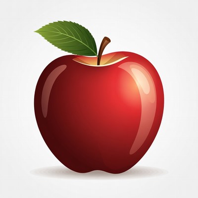Red Apple with Green Leaf