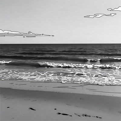 Footprints on beach by ocean waves