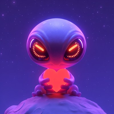 Cute Alien Holding Red Heart