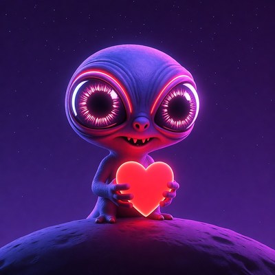 Cute Alien Holding Glowing Heart