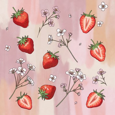 Strawberries with White Flowers