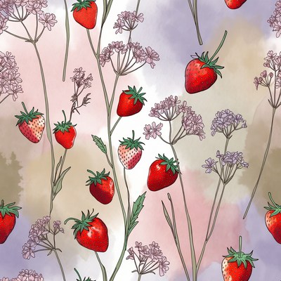 Strawberry and Wildflower Seamless Pattern