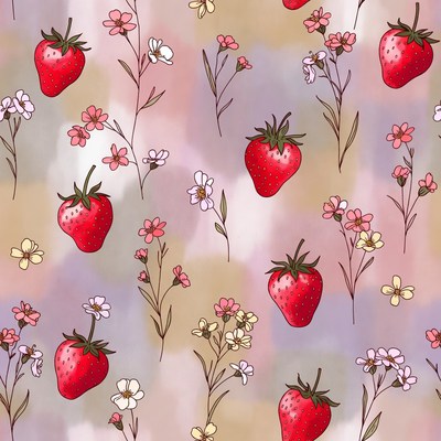 Strawberry and Flower Seamless Pattern
