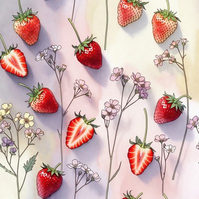 Strawberries with Flowers Illustration