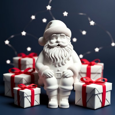 White Ceramic Santa with Christmas Presents