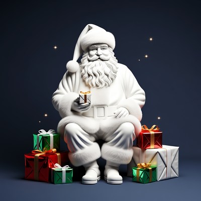 White Santa Claus holding gift with presents