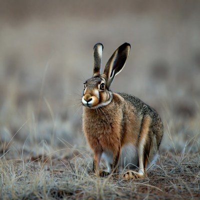 Brown hare standing in dry grass