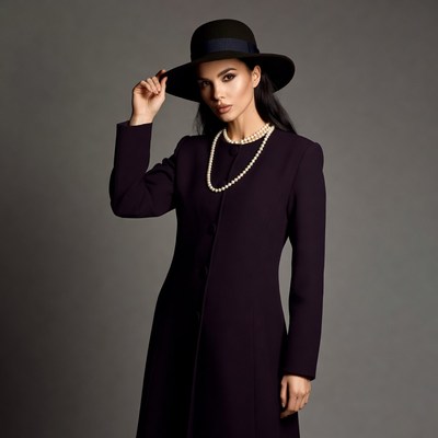 Elegant woman in black hat and coat