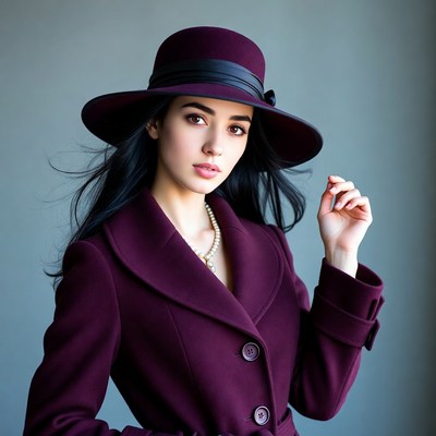 Woman in purple hat and coat