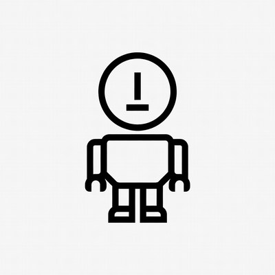 Line Art Robot with Exclamation Mark