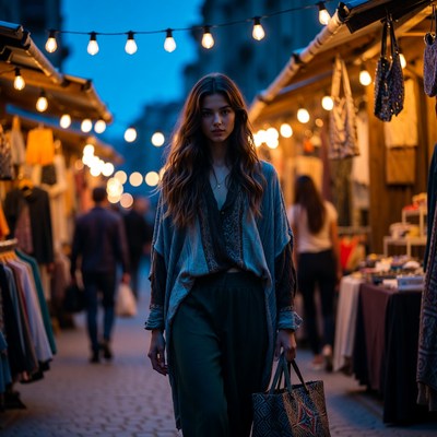 Woman walking in night market