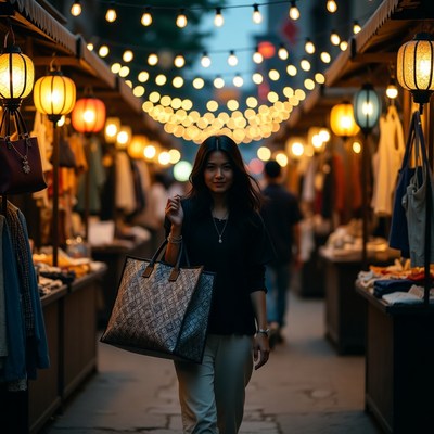 Asian woman walking night market