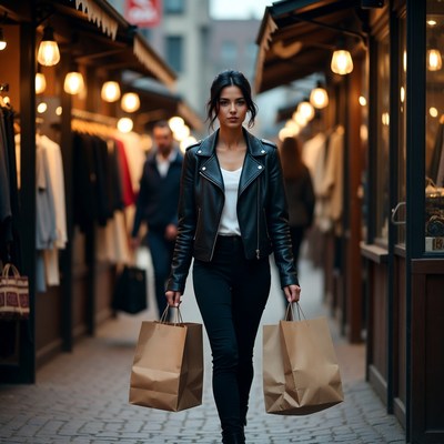 Woman carrying shopping bags in market