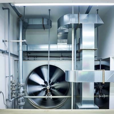 Industrial Ventilation Fan in Ductwork Room