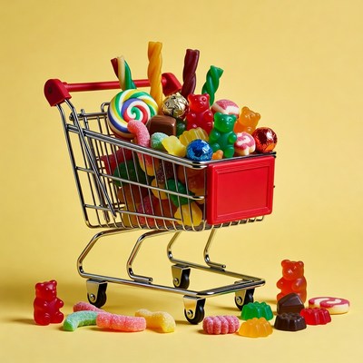 Shopping Cart Overflowing with Candy