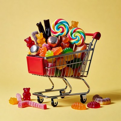 Shopping Cart Overflowing with Candy