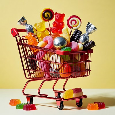 Shopping Cart Overflowing with Candy