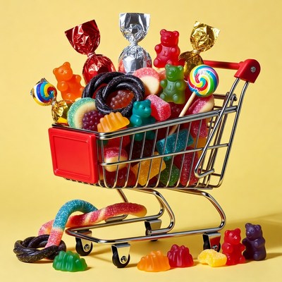 Shopping Cart Overflowing with Candy