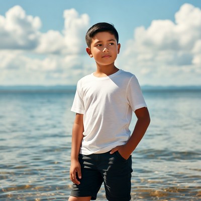 Asian boy standing at beach