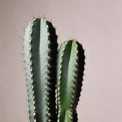 Two Tall Cacti on Gray Background