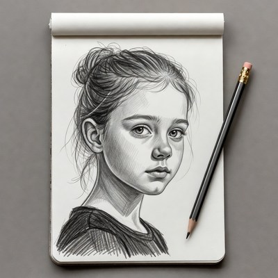 Pencil sketch of girl with bun