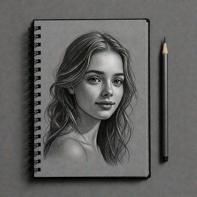 Pencil Sketch of Woman in Sketchbook