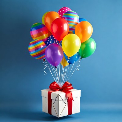 Colorful Balloons on Gift Box