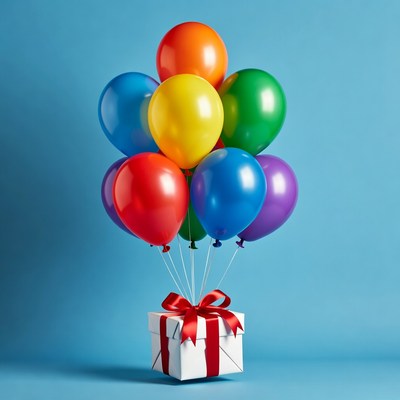 Rainbow Balloons on Gift Box