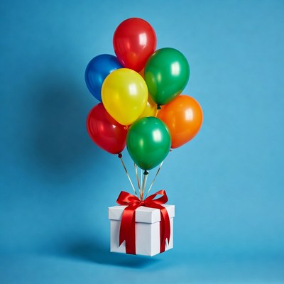 Colorful Balloons on Gift Box