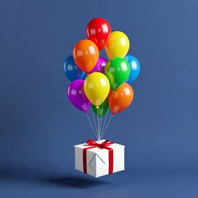 Colorful Balloons Above Gift Box