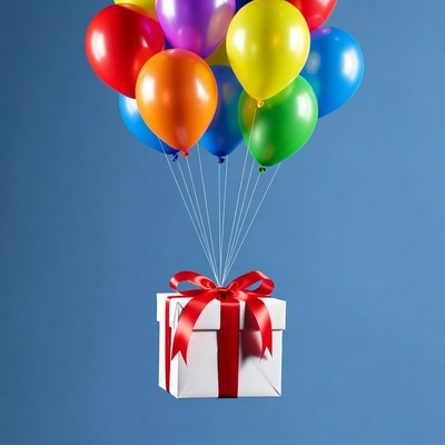 Colorful Balloons Lifting Gift Box