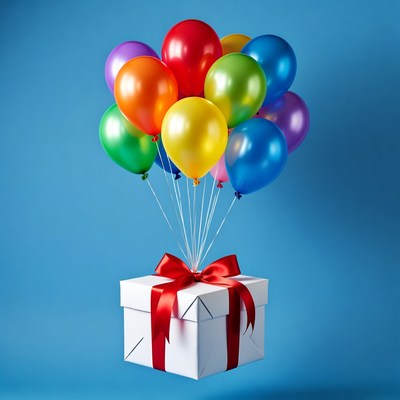 Colorful Balloons on Gift Box